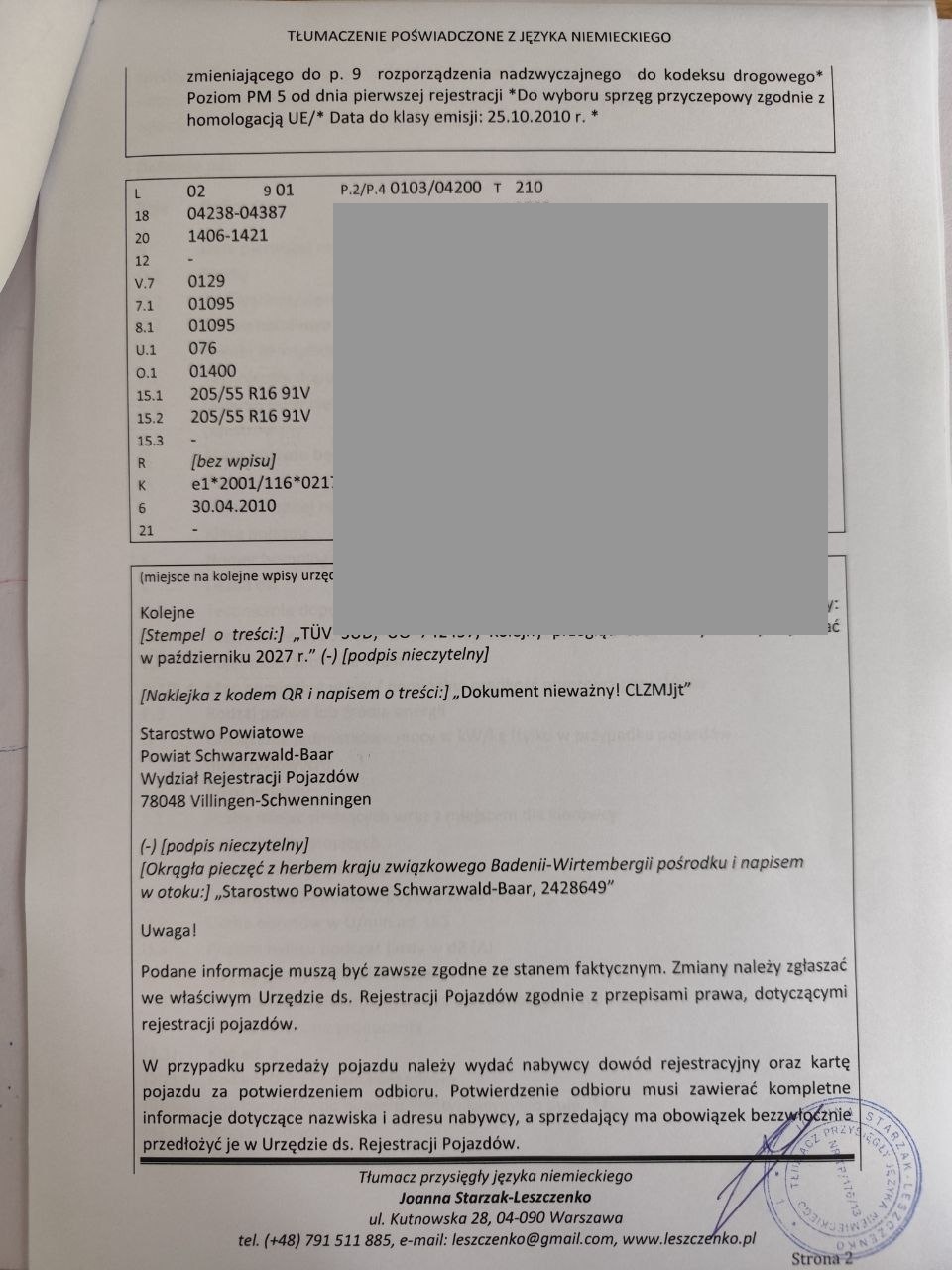 Tłumaczenie niemieckiego dokumentu pojazdu